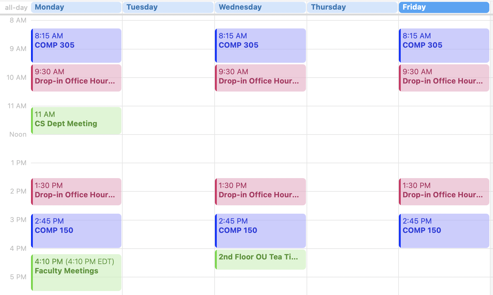 picture of weekly schedule