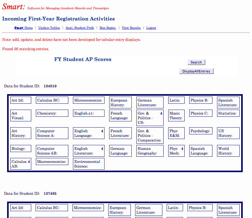 Page with Sample Table of Tables Display Page with Sample Table of Tables Display