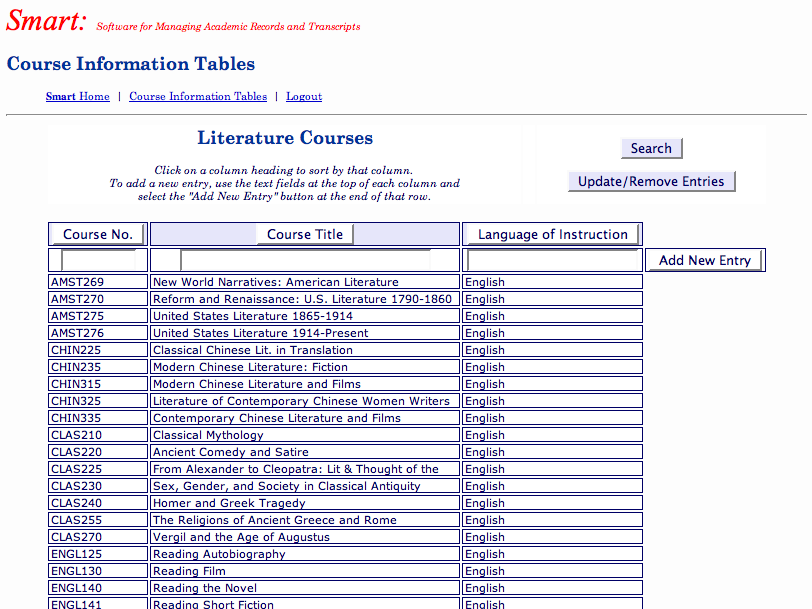 Page with Sample Table Display